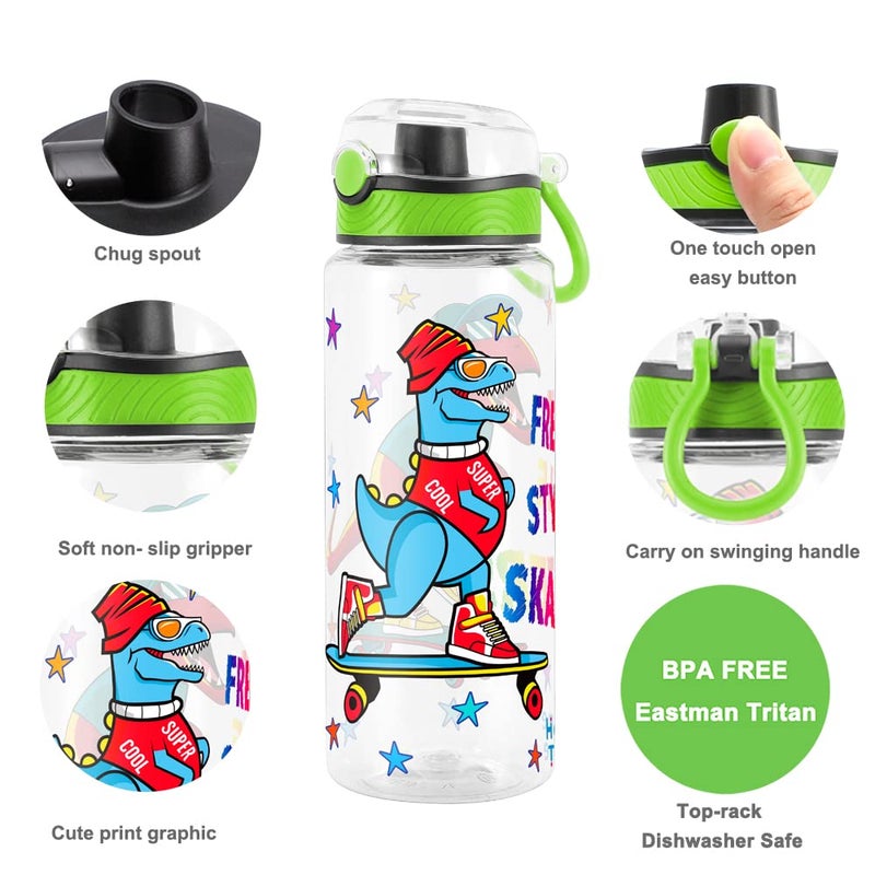 Home Tune Cute Water Bottle for School Kids Girls  BPA FREE Tritan & Leak Proof & Easy Clean & Carry Handle  23oz/ 680ml (Skateboarding) - Image 2