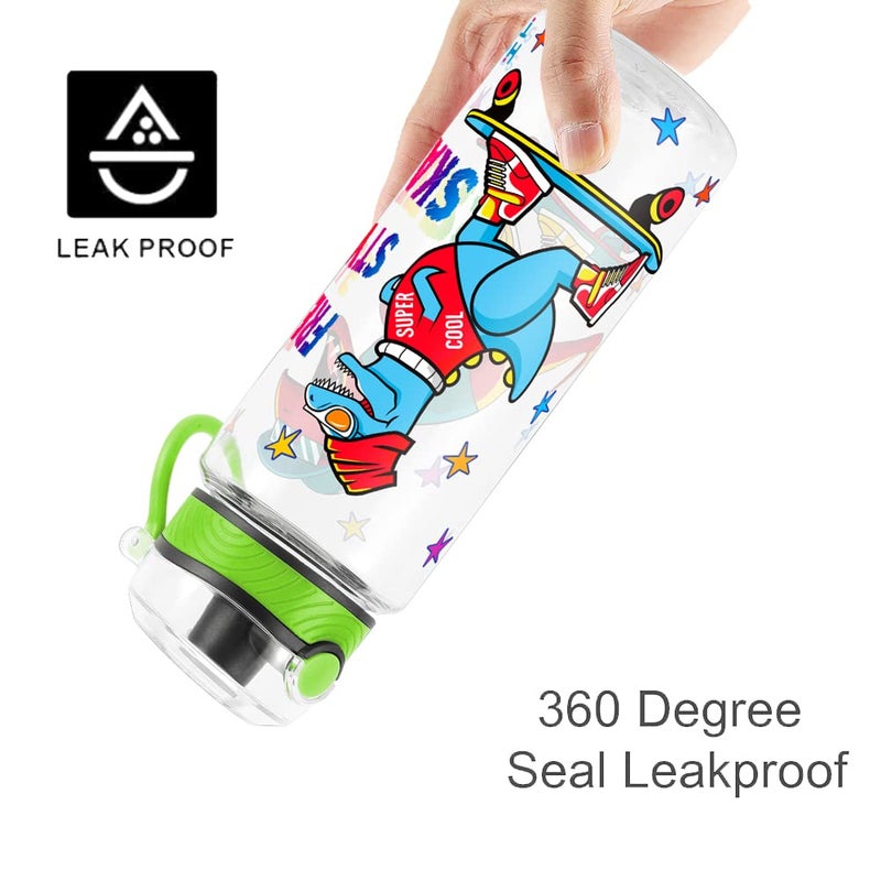 Home Tune Cute Water Bottle for School Kids Girls  BPA FREE Tritan & Leak Proof & Easy Clean & Carry Handle  23oz/ 680ml (Skateboarding) - Image 4