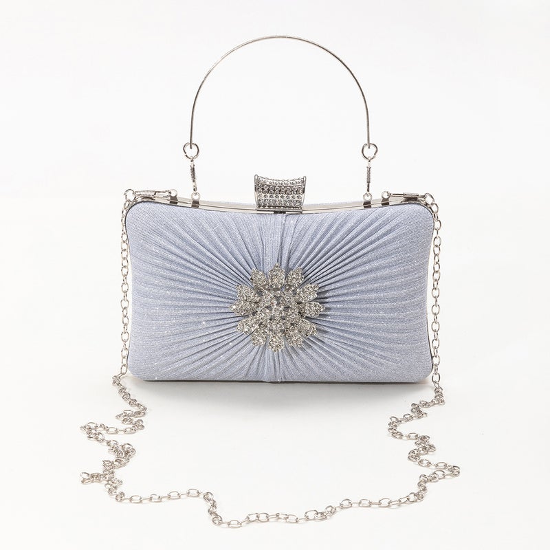New Pleated Evening Bag Change Mobile Phone Wrist Bag Magnetic Buckle Chain Envelope Bag Diamond Shoulder Crossbody Bag - Image 3