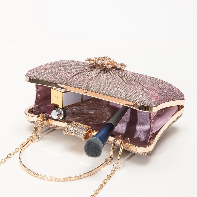 New Pleated Evening Bag Change Mobile Phone Wrist Bag Magnetic Buckle Chain Envelope Bag Diamond Shoulder Crossbody Bag - Image 4