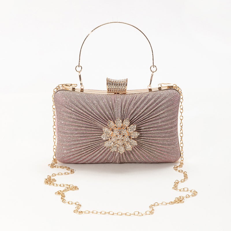 New Pleated Evening Bag Change Mobile Phone Wrist Bag Magnetic Buckle Chain Envelope Bag Diamond Shoulder Crossbody Bag - Image 1