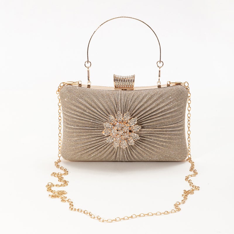 New Pleated Evening Bag Change Mobile Phone Wrist Bag Magnetic Buckle Chain Envelope Bag Diamond Shoulder Crossbody Bag - Image 2