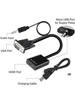 BGM VGA to HDMI Adapter – VGA Male to HDMI Female Converter with 3.5mm Audio Jack, Full HD 1080P for Connecting Monitor, PC, Laptop, Desktop, HDTV, Projector, DVD – Office & Meeting Use  - Image 2