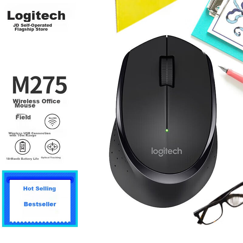 JD Jing Zao لوجيتك M275 [درجة المؤسسات]، ماوس لاسلكي لليد اليمنى للمكتب، اللابتوب وكمبيوتر سطح المكتب، تصميم مريح مع مستقبل لاسلكي 2.4G، أسود [خصم للشراء بالجملة] - Image 1