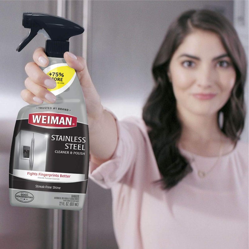 Weiman Stainless Steel Cleaner and Polish - Streak-Free Shine for Refrigerators, Dishwasher, Sinks, Range Hoods and BBQ grills, 22 Fl Oz - Image 4