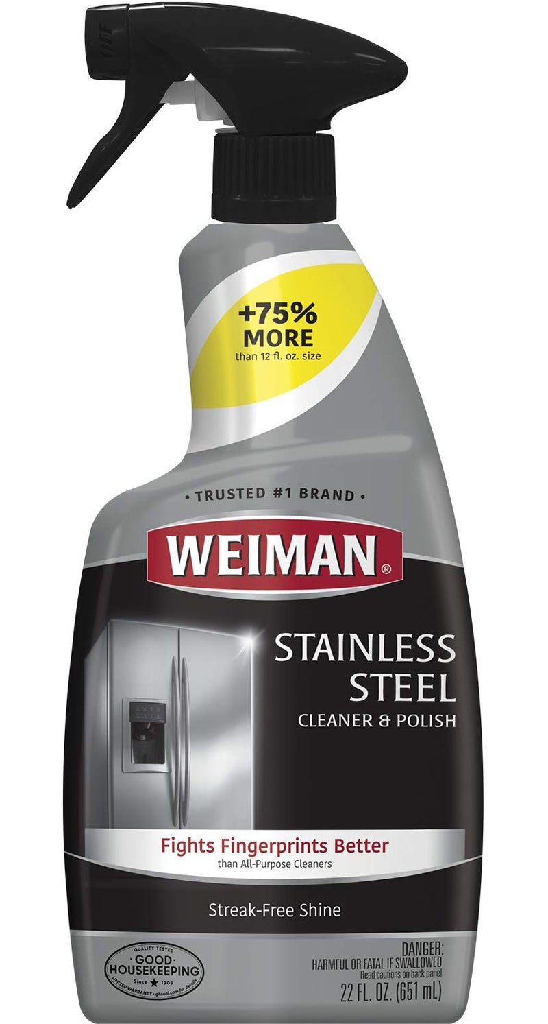 Weiman Stainless Steel Cleaner and Polish - Streak-Free Shine for Refrigerators, Dishwasher, Sinks, Range Hoods and BBQ grills, 22 Fl Oz - Image 1