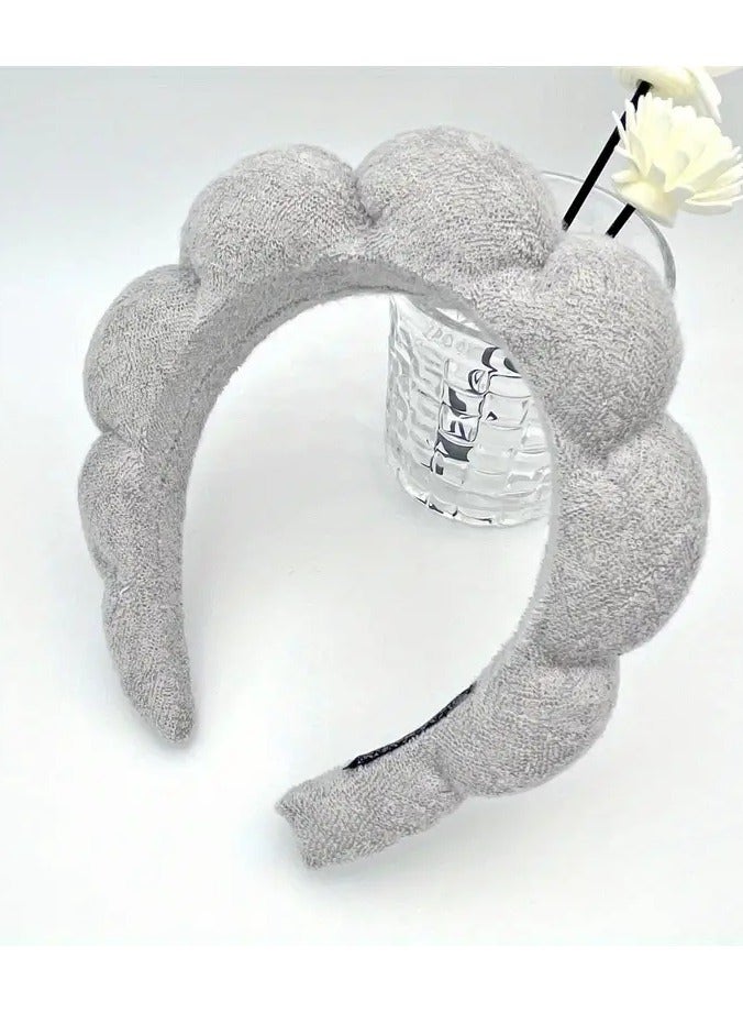 Spa Headband For Washing Face Sponge Make Up Skincare Headband Bubble Hairband - Grey