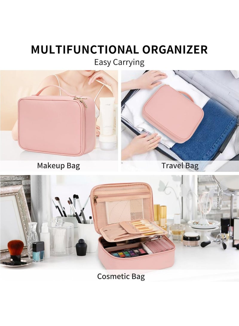 Potable Makeup Bag, Makeup Organizer Bag for Toiletry Cosmetics Accessories with Divider and Brushes Compartments, Waterproof Makeup Travel Case Cosmetic Bags Women and Girls- Pink - Image 5