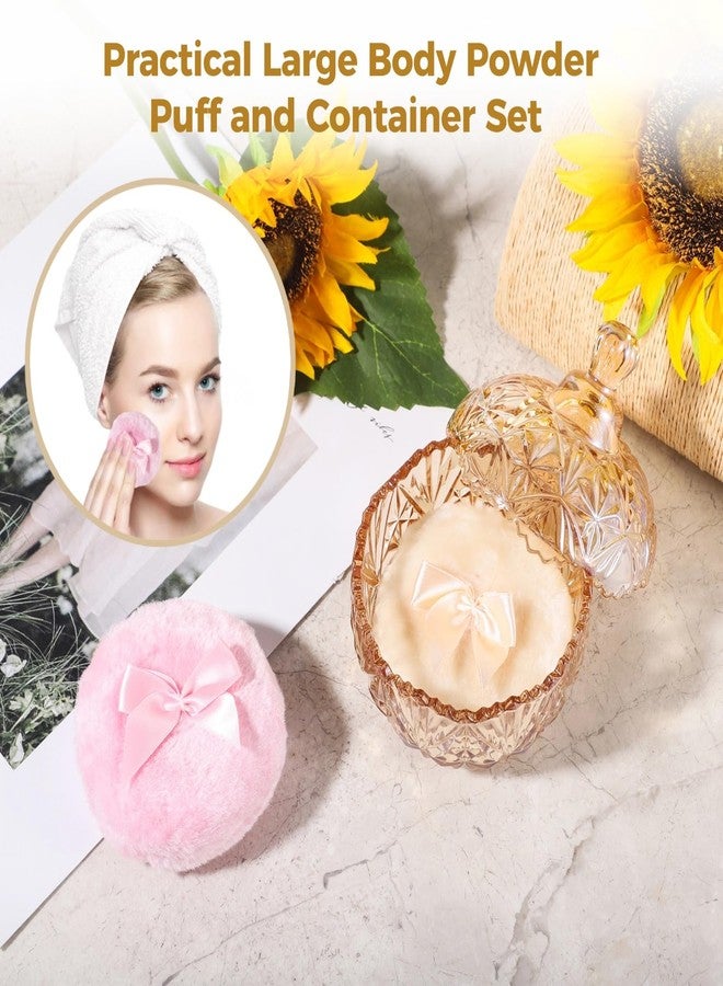 Homaisson 3PCS Glass Powder Puff Container Set, Large Body Powder Puff and Container Crystal Containers Soft Washable Reusable Velour Face Body Glitter Wet Dry Makeup - Image 2