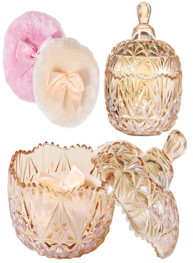 Homaisson 3PCS Glass Powder Puff Container Set, Large Body Powder Puff and Container Crystal Containers Soft Washable Reusable Velour Face Body Glitter Wet Dry Makeup - Image 1
