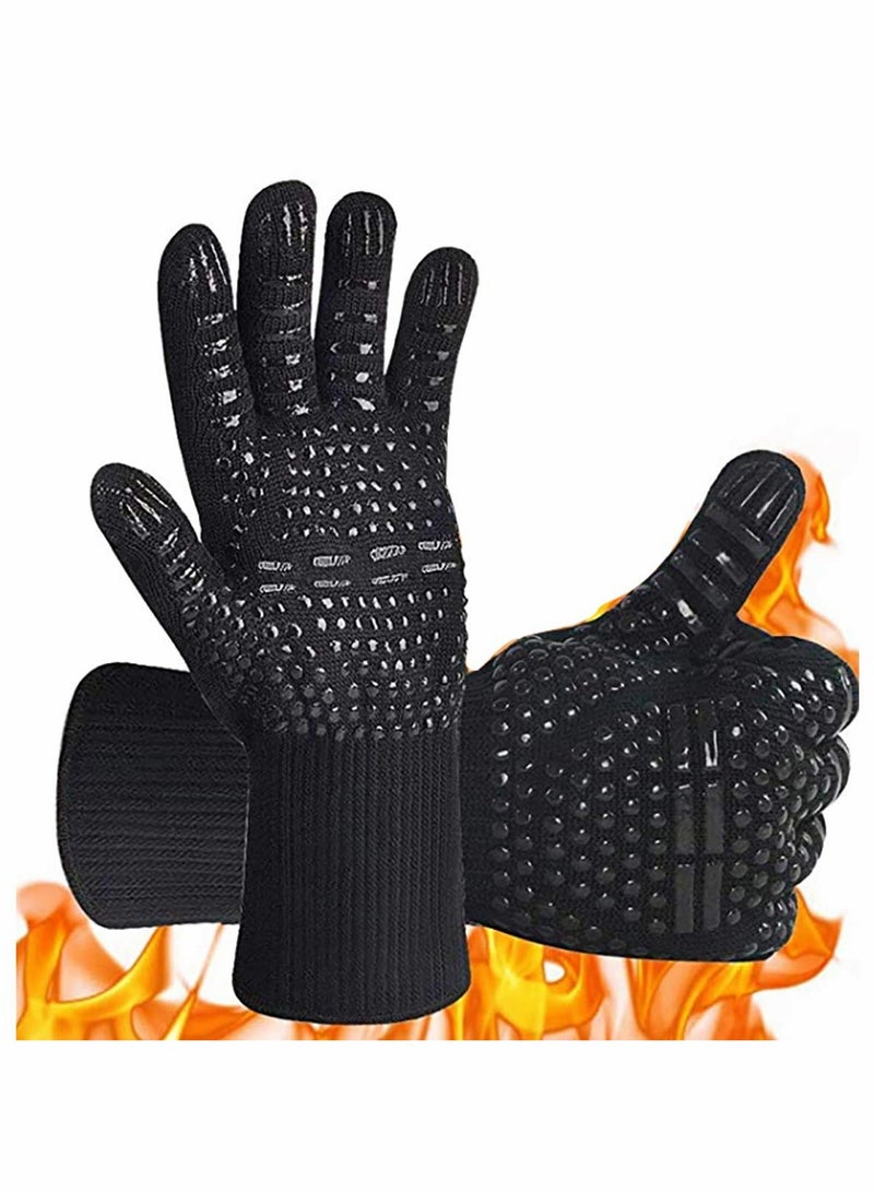 SYOSI BBQ Gloves, Pizza Oven Accessories, Grilling Gloves Heat Resistant Oven Gloves for BBQ, Grill, Cooking, Baking, Welding, Black (Black, 1 Pair)  - Image 1