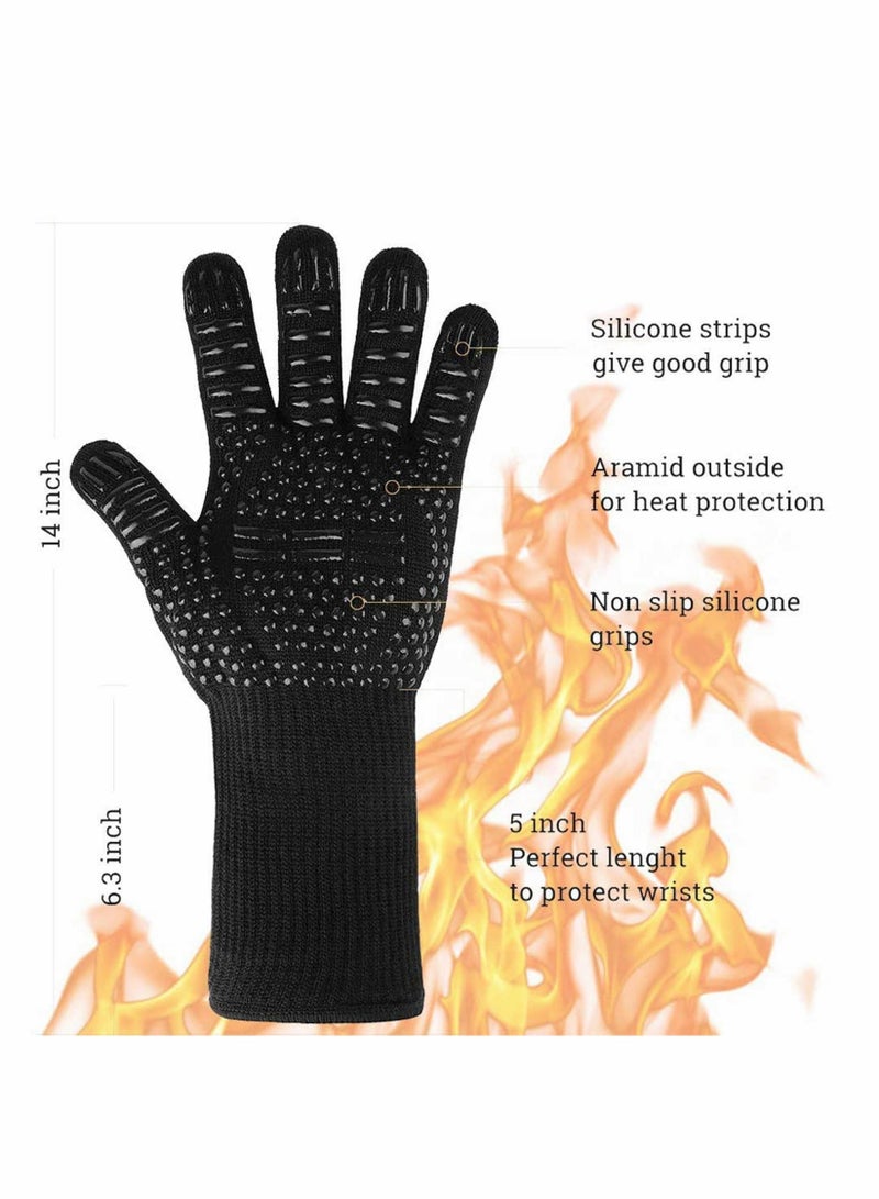 SYOSI BBQ Gloves, Pizza Oven Accessories, Grilling Gloves Heat Resistant Oven Gloves for BBQ, Grill, Cooking, Baking, Welding, Black (Black, 1 Pair)  - Image 5
