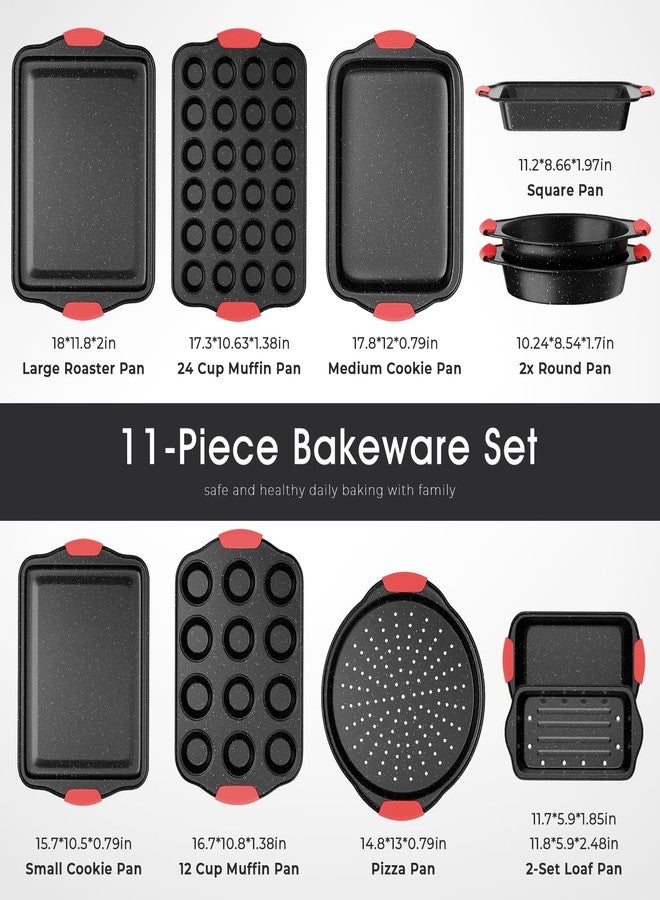 Slow Slog 11Pcs Nonstick Bakeware Set Bakeware Kitchen Set Black &Red - Image 2