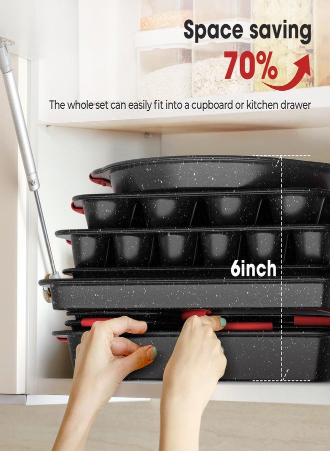 Slow Slog 11Pcs Nonstick Bakeware Set Bakeware Kitchen Set Black &Red - Image 3