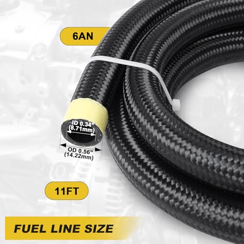 Eunice 6AN Fuel Line 11FT 38 Nylon Braided Fuel Hose Transmission Cooler Hose for Power Steering Nylon CPE Hose for Oil Gas Air and Lubricant - Image 3