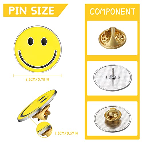 WILLBOND 60 Pack Happy Face Lapel Pins Bulk Cute Smile Pinback Buttons Funny Teacher Pins for Students Kids Clothes Backpacks Decoration (Yellow) - Image 2