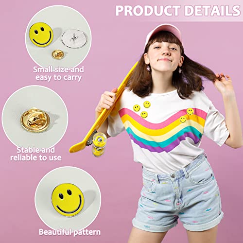WILLBOND 60 Pack Happy Face Lapel Pins Bulk Cute Smile Pinback Buttons Funny Teacher Pins for Students Kids Clothes Backpacks Decoration (Yellow) - Image 3