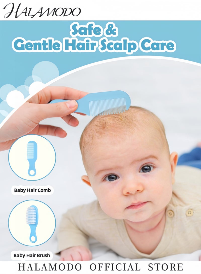 هالامودو مجموعة العناية بالطفل من 8 قطع، مجموعة العناية بالطفل الآمنة مع فرشاة شعر ومشط ومقص وقصافة أظافر وشفاط أنفي، مجموعة العناية بالطفل الأساسية للمواليد الجدد والفتيات والفتيان - Image 2