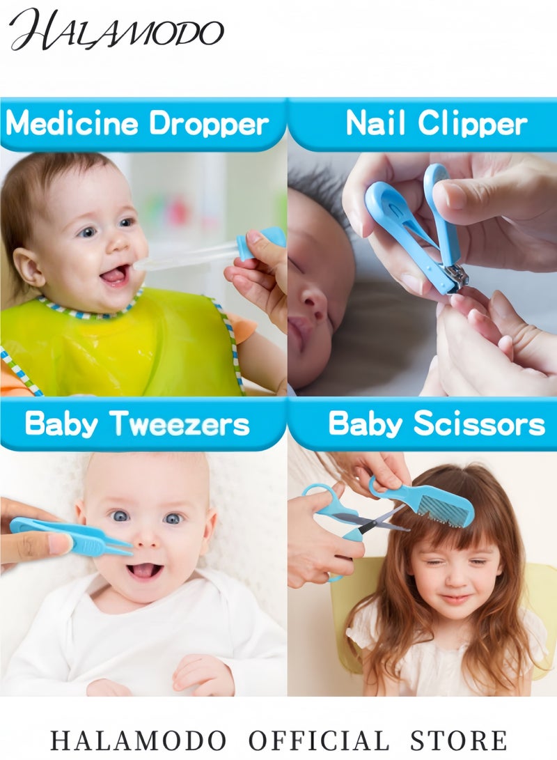 هالامودو مجموعة العناية بالطفل من 8 قطع، مجموعة العناية بالطفل الآمنة مع فرشاة شعر ومشط ومقص وقصافة أظافر وشفاط أنفي، مجموعة العناية بالطفل الأساسية للمواليد الجدد والفتيات والفتيان - Image 4