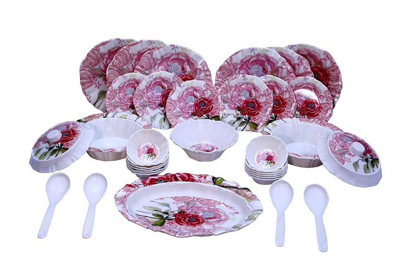 SILVER ACE Silver Ace RED Rose Designer Melamine Dinner Set in Multicolor 42 Pieces  - Image 1