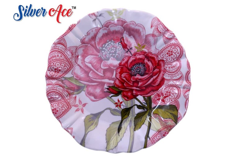 SILVER ACE Silver Ace RED Rose Designer Melamine Dinner Set in Multicolor 42 Pieces  - Image 2
