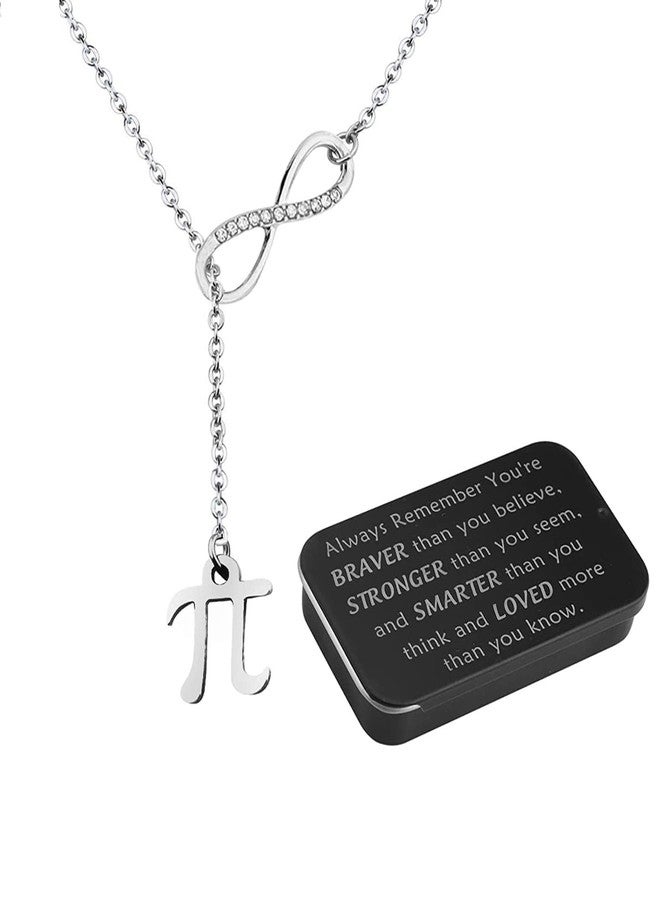 BNQL Pi Necklace Pi Symbol Necklace Pi Pendant Jewelry Necklace Math Teacher Gift with You Are Braver Stronger Smarter Than You Think Jewelry Box (Pi Necklace box) - Image 1