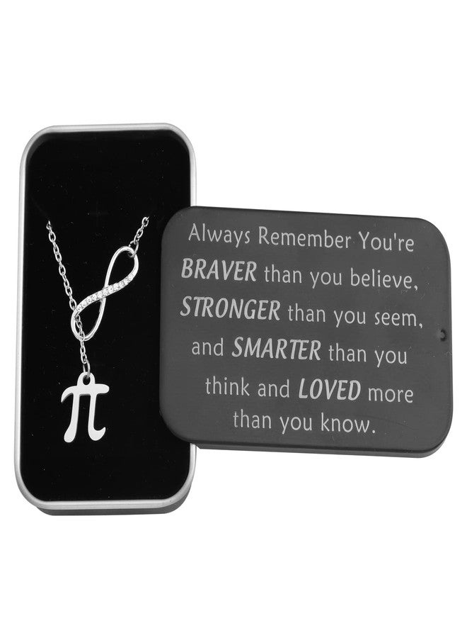 BNQL Pi Necklace Pi Symbol Necklace Pi Pendant Jewelry Necklace Math Teacher Gift with You Are Braver Stronger Smarter Than You Think Jewelry Box (Pi Necklace box) - Image 3