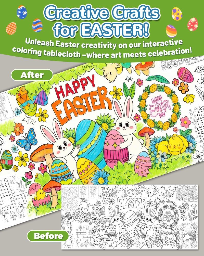 ATFUNSHOP Easter Giant Coloring Tablecloth 35" x 75" - Easter Crafts for Kids, Jumbo Paper Banner & Poster, Coloring Games & Party Activities - DIY Decorations & Gifts Games & Festive Decor - Image 4