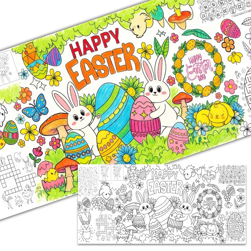 ATFUNSHOP Easter Giant Coloring Tablecloth 35" x 75" - Easter Crafts for Kids, Jumbo Paper Banner & Poster, Coloring Games & Party Activities - DIY Decorations & Gifts Games & Festive Decor - Image 1