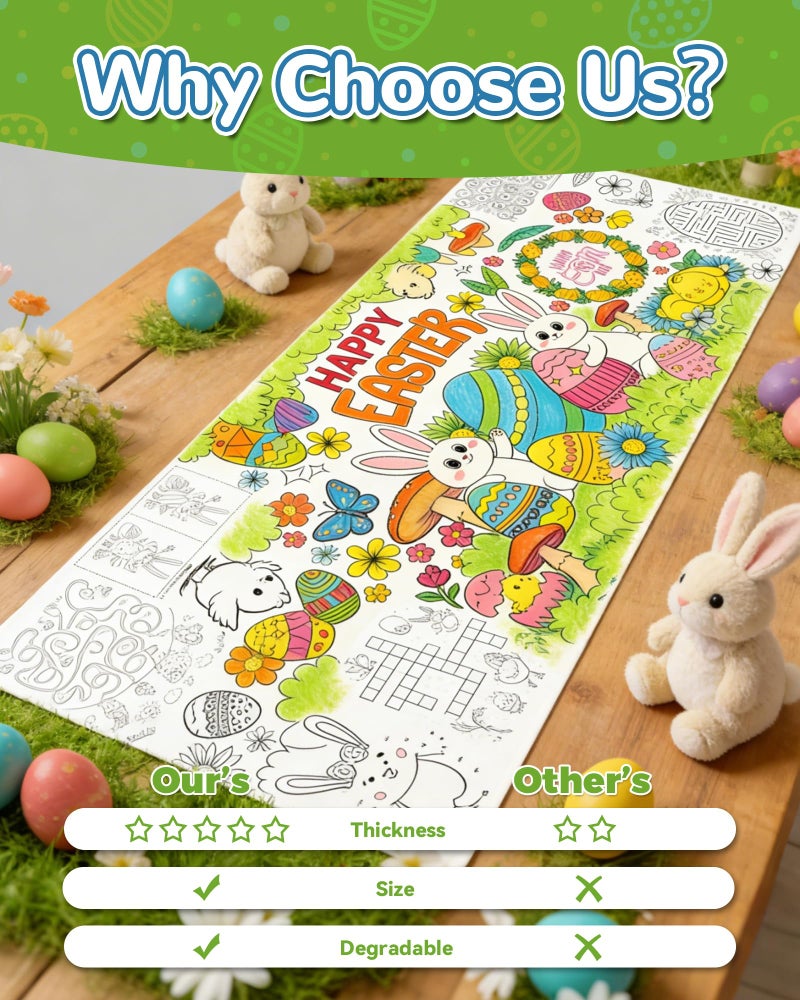 ATFUNSHOP Easter Giant Coloring Tablecloth 35" x 75" - Easter Crafts for Kids, Jumbo Paper Banner & Poster, Coloring Games & Party Activities - DIY Decorations & Gifts Games & Festive Decor - Image 5