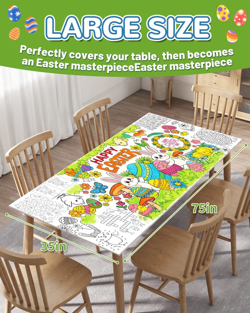 ATFUNSHOP Easter Giant Coloring Tablecloth 35" x 75" - Easter Crafts for Kids, Jumbo Paper Banner & Poster, Coloring Games & Party Activities - DIY Decorations & Gifts Games & Festive Decor - Image 3