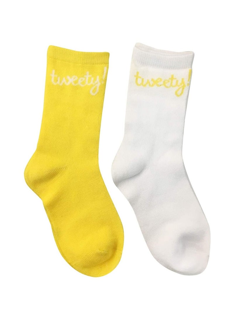 Looney Tunes Tweety Bamboo Cotton Sock - Solid (Pack Of 2) - White & Yellow 5-8Y  - Image 3