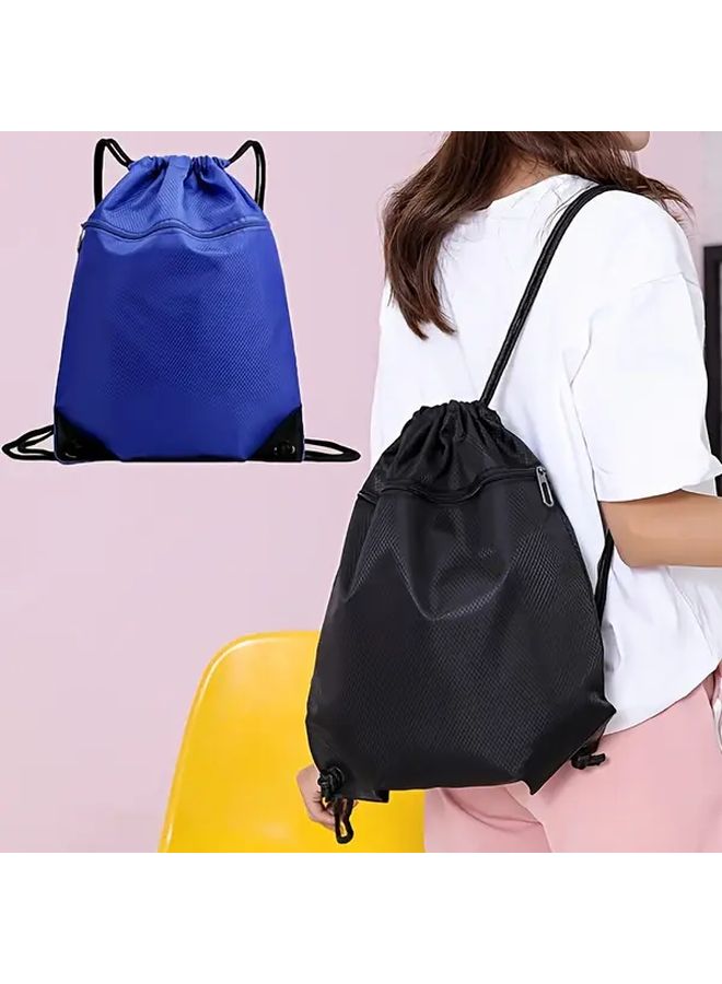 Lightweight Drawstring Sports Backpack Durable Polyester Black - Image 1