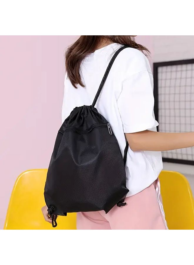 Lightweight Drawstring Sports Backpack Durable Polyester Black - Image 3