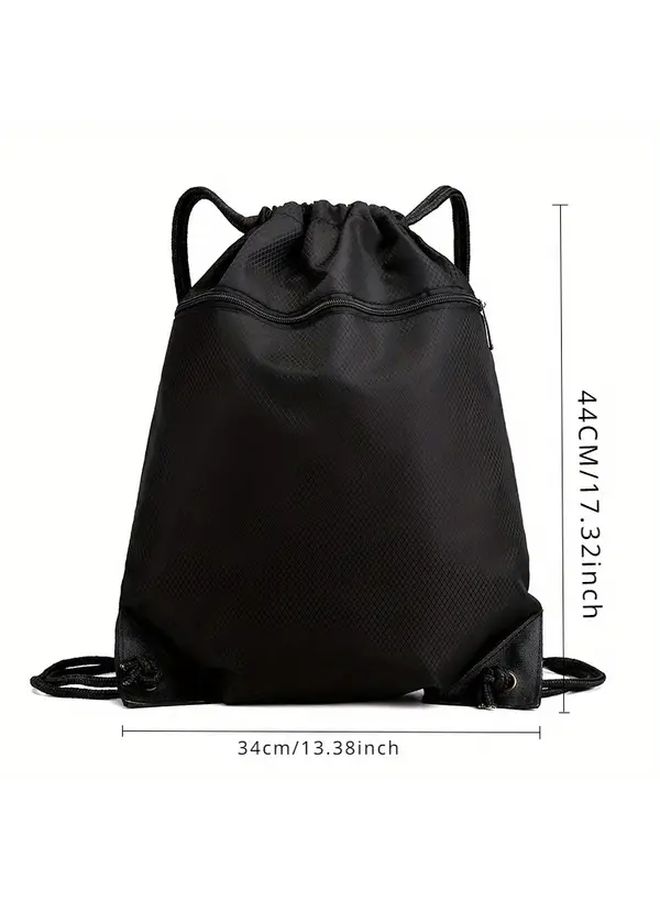 Lightweight Drawstring Sports Backpack Durable Polyester Black - Image 2