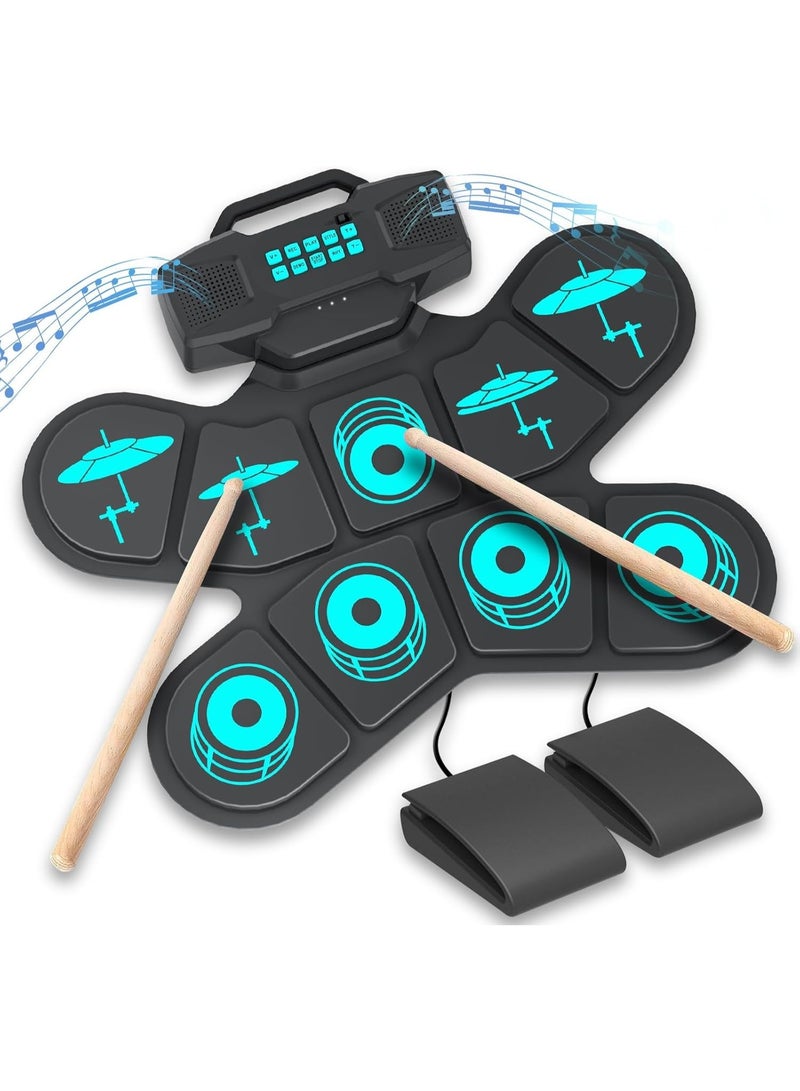 Arabest Electronic Drum Sets, Portable 9-Pads Electronic Drum Set with USB MIDI Connectivity and Drum Sticks Foot Pedals, Built-in Stereo Dual Speakers for Beginner or Kid's New Years & Birthday Gift - Image 1