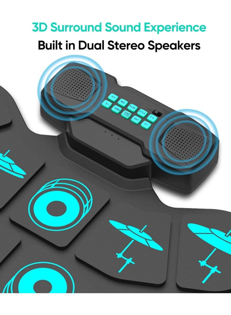 Arabest Electronic Drum Sets, Portable 9-Pads Electronic Drum Set with USB MIDI Connectivity and Drum Sticks Foot Pedals, Built-in Stereo Dual Speakers for Beginner or Kid's New Years & Birthday Gift - Image 3