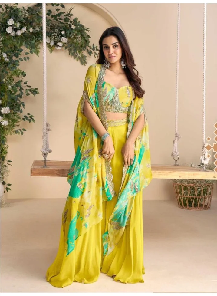 Ameya HAND AND BEEDS WORK EMBROIDERED BLOUSE WITH PLAZZO AND DUPATTA