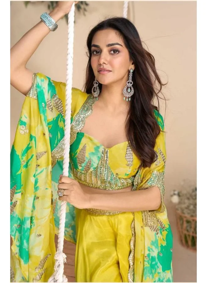Ameya HAND AND BEEDS WORK EMBROIDERED BLOUSE WITH PLAZZO AND DUPATTA