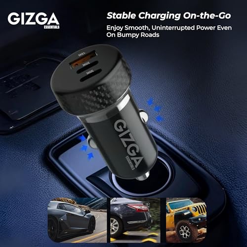 Gizga Essentials Gizga Essential 68W Triple Port Fast Car Charger with 2 × PD Type-C & USB-A, Overvoltage & Temperature Protection| Compact Portable Car Adapter for iPhone Android Smartwatch Earbud Power Bank(Black) - Image 5