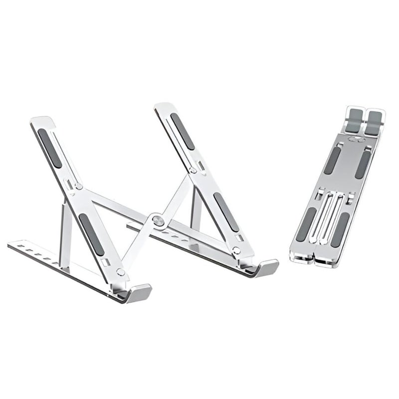 Upix 7 Angle Aluminum Laptop Stand Portable with Adjustable Height Fully Foldable Raiser Overheating Protection Compatible for Laptops MacBooks Notebooks 10 156 Inches Silver
