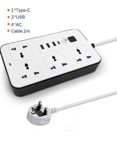 Rock Pow 3 meters Universal Extension Cord with 4 Power Socket and 3 USB Slots 3 meter 4 Way Power Strip with USB type C PD Charging Slot Extension Lead 3 meter 3M  - Image 1