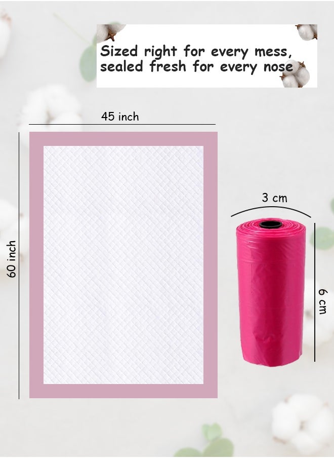 Cute 'n' Cuddle Cute 'n' Cuddle – 120 Pcs Disposable Changing Mat Pink (60×45 cm) with 120 Pink Scented Diaper Bags – Soft, Leak-Proof & Travel Friendly  - Image 2