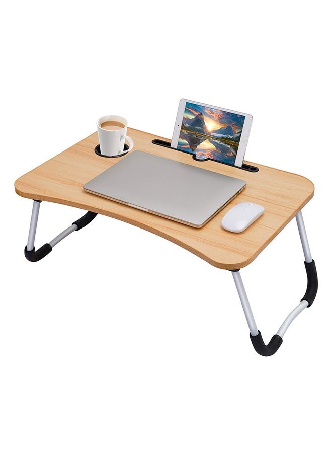 Portable Folding Laptop Desk for Bed With iPad and Cup Holder Adjustable Lap Tray Notebook Stand Foldable Non-Slip Legs Reading Table for Working Studying and Camping 60X40X28cm Beige 