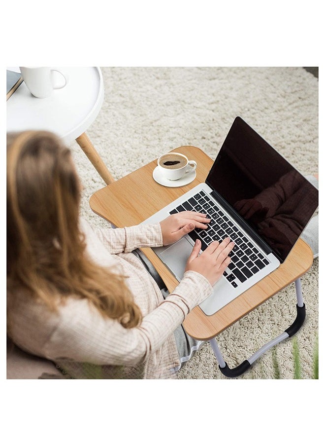 SKY-TOUCH - Portable Folding Laptop Desk for Bed With iPad and Cup Holder Adjustable Lap Tray Notebook Stand Foldable Non-Slip Legs Reading Table for Working Studying and Camping 60X40X28cm Beige - Image 1