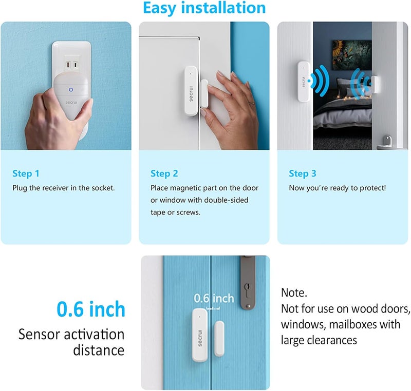 SECRUI Door Chime, Door Open Sensor Chime for Business/Home When Entering, Adjustable Volume, Easy Installation, 400ft Range, 52 Chimes, M508+D7 - Image 5