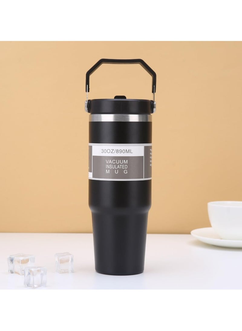 VIO 30OZ Stainless Steel Insulated Travel Mug 890ML Vacuum Double Wall Thermos Cup for Hot Cold Drinks Portable Sports Water Bottle with Handle Straw Tumbler Ideal for Car Gym Outdoor Activities - Image 2