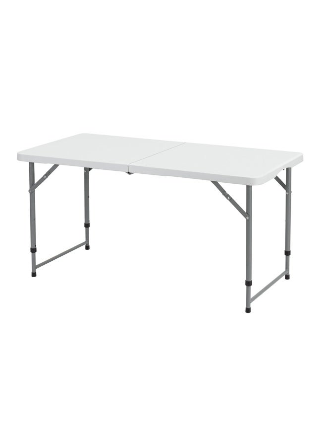 لوازم طاولة نزهة بلاستيكية قابلة للطي 120×61×75 سم - أبيض - خفيفة الوزن، تطوى من المنتصف، مع مقبض حمل وارتفاع قابل للتعديل - مثالية للفعاليات الخارجية، التخييم، الرحلات، الحفلات والشواء - Image 2
