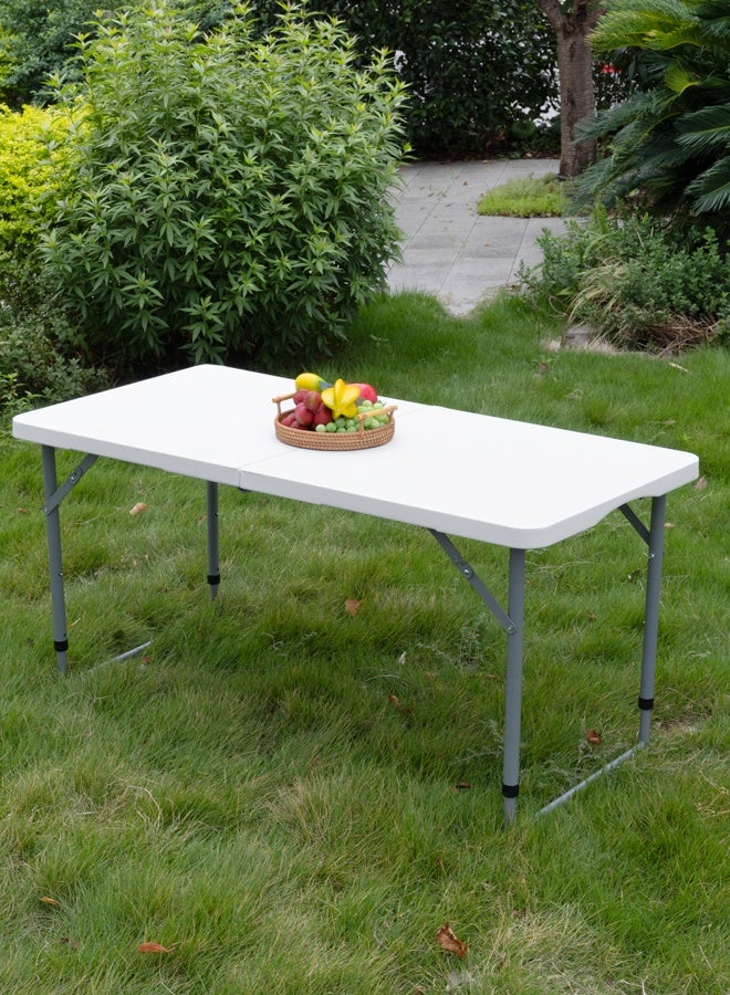لوازم طاولة نزهة بلاستيكية قابلة للطي 120×61×75 سم - أبيض - خفيفة الوزن، تطوى من المنتصف، مع مقبض حمل وارتفاع قابل للتعديل - مثالية للفعاليات الخارجية، التخييم، الرحلات، الحفلات والشواء - Image 1