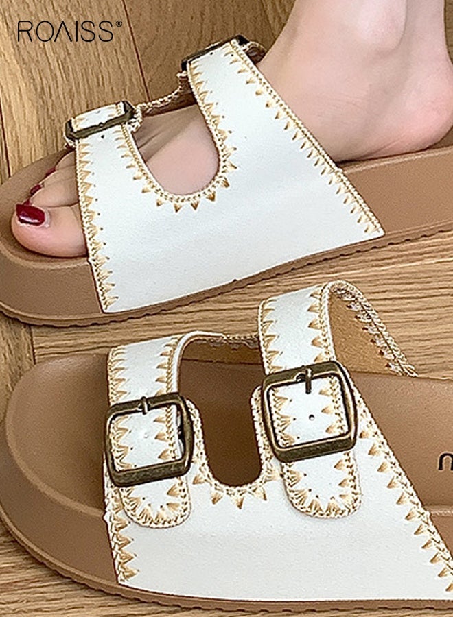 roaiss Women Summer Sandals with Adjustable Buckle, Stylish Slip‑On Slippers with Non-slip Sole, Comfort Flat Slides, Casual Open-toed Shoes for Ladies, Suitable for Daily Wear or Any Outdoor Leisure Setting - Image 2